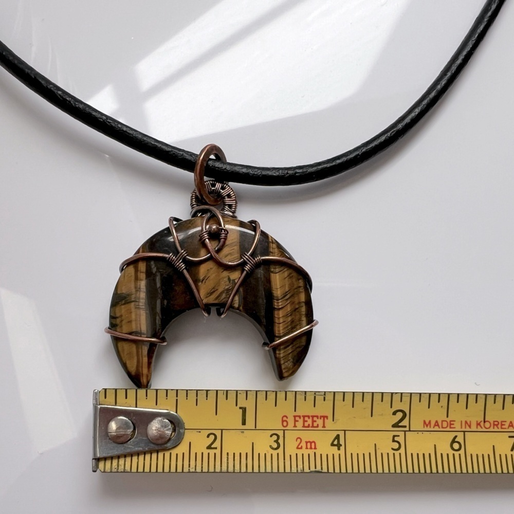 Artisan Copper Wire Wrapped Crescent Moon Tigers Eye Cabochon Necklace - Picture 4 of 11